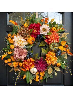 24-Inch Rustic Autumn Wreath for Front Door | Fall Harvest Decor Accent